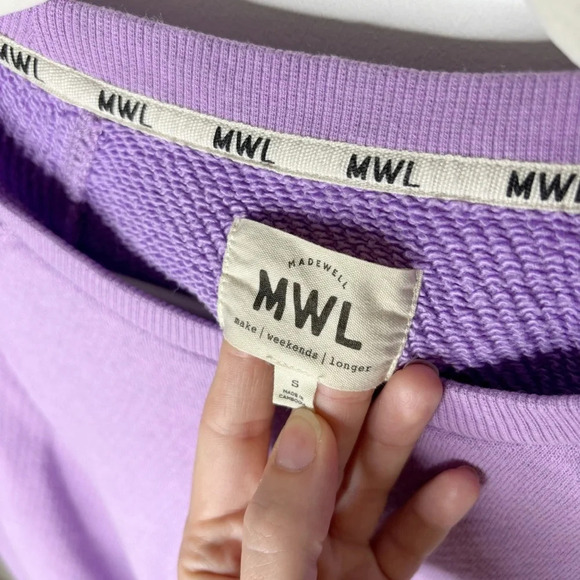 Madewell MWL AiryTerry Crop  Sweatshirt in Heather Bright Violet Size S - Picture 4 of 6